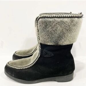 Vintage Yodelers Black Gray Ski Sherpa Lined Mid Calf Boots‎ Women’s Sz 7
